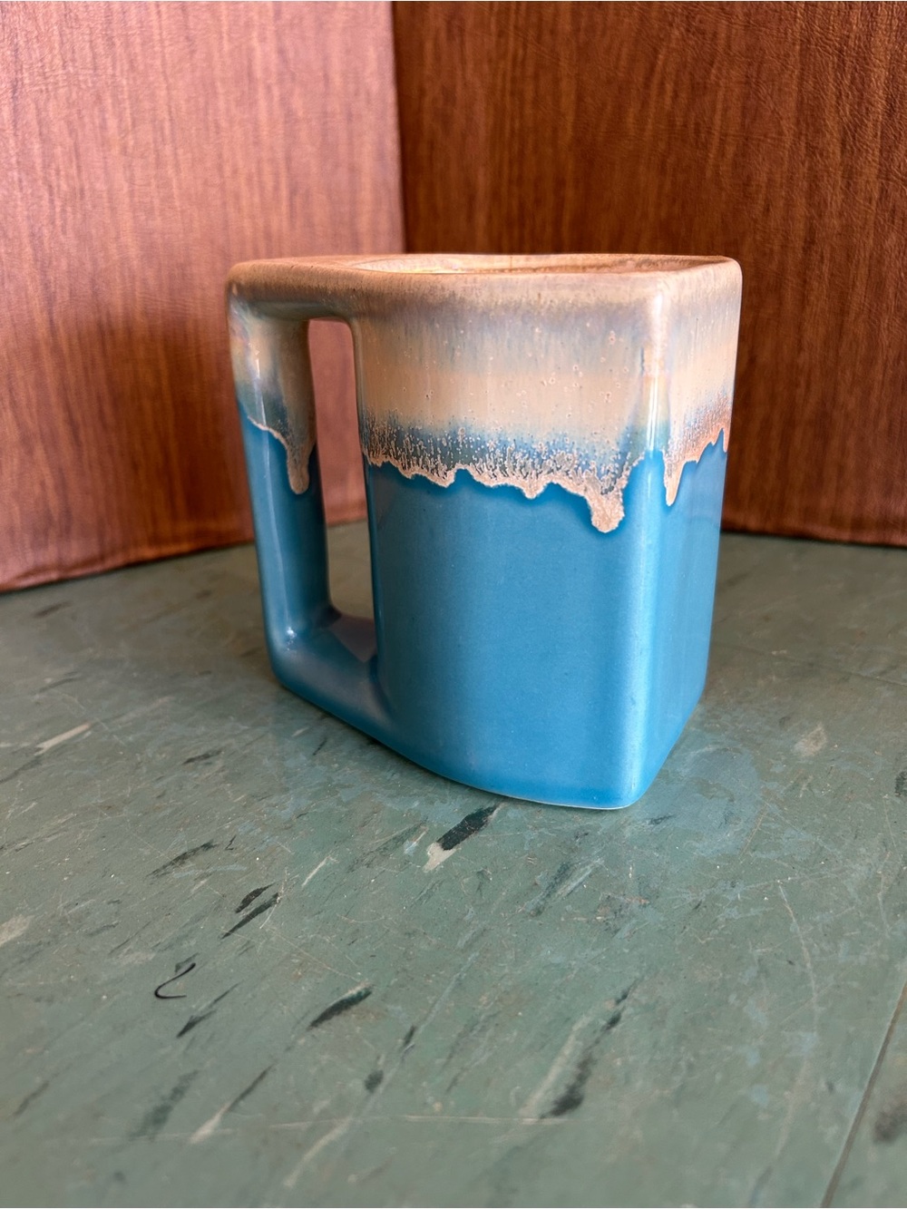 Vintage mug Rodolfo Padilla blue Drip Glazed Stoneware EUC